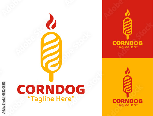 Corndog skewer logo with bold outline style
