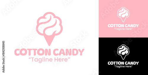 Cotton candy logo with soft swirl icon for sweet brands