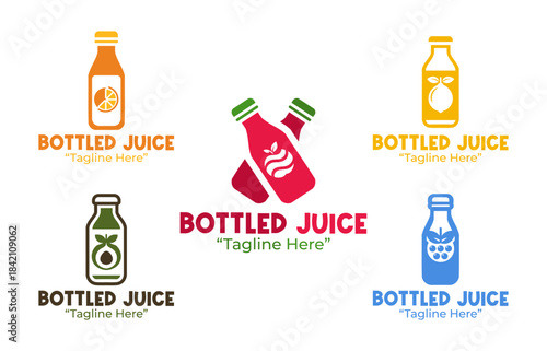 5 Bottled Juice Logo Set Fresh Drink Branding Collection