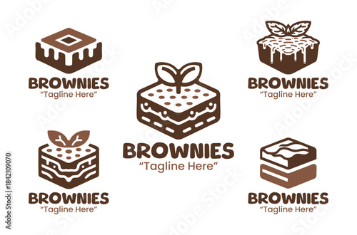 5 Brownies Logo Set Dessert Bakery Branding Collection