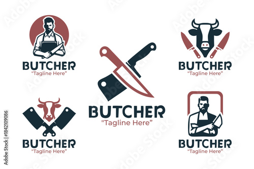 5 Butcher Logo Set Meat Shop Branding Collection