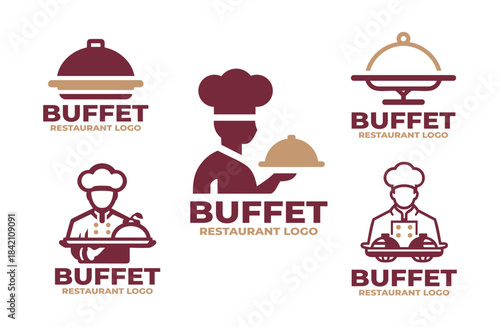 5 Buffet Restaurant Logo Set Culinary Dining Branding Collection