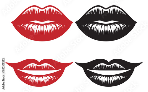 Pink and Red Lips Vector Set – Silhouette Icons, Lipstick Imprints, Doodle Style Kiss Illustration