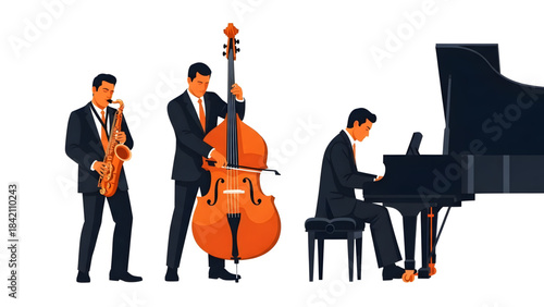 Jazz musicians playing instruments in a harmonious performance setting