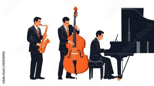 Jazz musicians playing instruments in a music band on