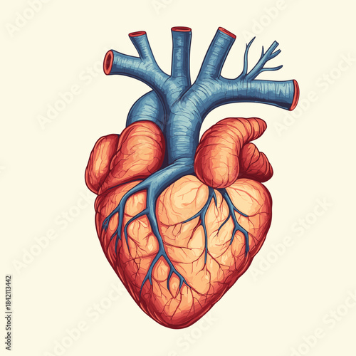 Human Heart Anatomy Detailed Illustration of Cardiovascular System , vector style simple color