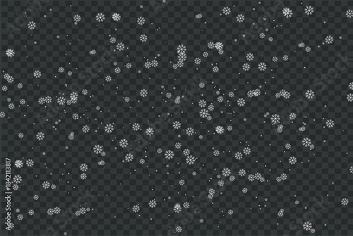 Snowflakes falling on transparent background for winter design