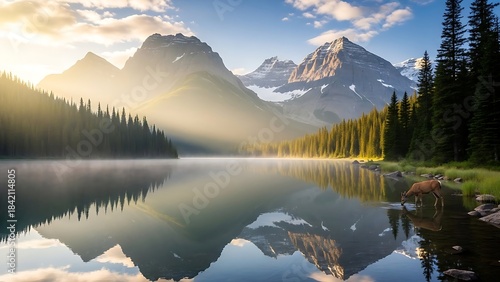 Fototapeta Naklejka Na Ścianę i Meble -  Beautiful lake water landscape sky forest