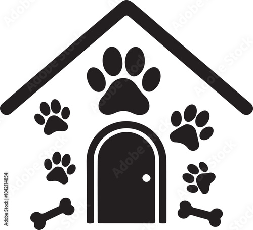 Pet Dog House Icon Silhouette — Kennel Shelter Black Vector Design