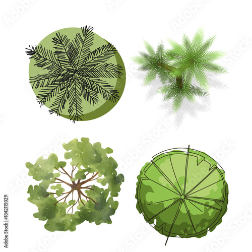 Collection of various green foliage and leafy tree branches on for design elements