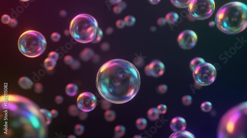 Abstract Bubbles Background with Rainbow Colors and Dark Backdrop.