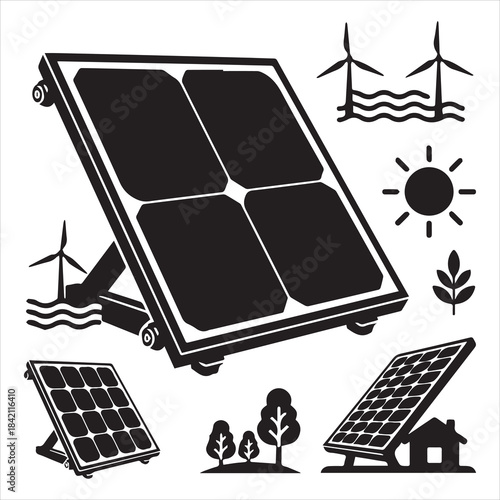 Sustainable Solar Panels Urban Rooftop Cluster Art