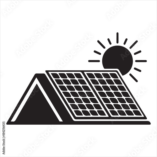 Renewable Solar Panels Village Community Silhouette