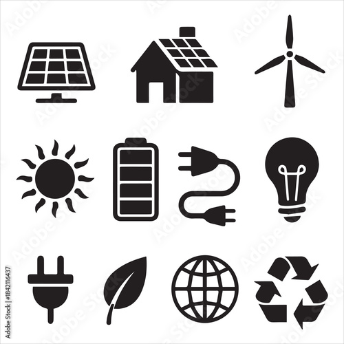 Thin Line Eco Solar Panels Light Beam Vector