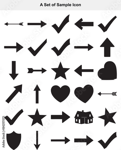 Collection of Arrows, Checkmarks, Hearts, Stars, and Shield Icons