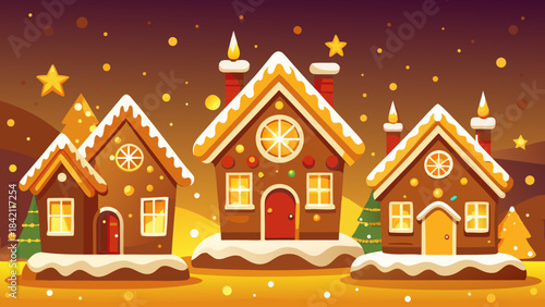 Gingerbread house christmas village illustration