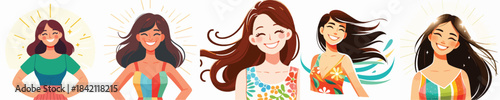 vector of happy woman with white background