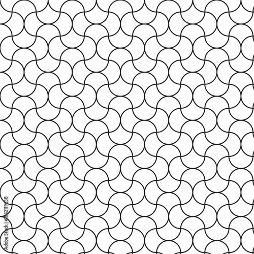 Minimalist black and white continuous line pattern. Modern abstract geometric wallpaper. Sacred Seed of Life tiling texture.  pattern 5