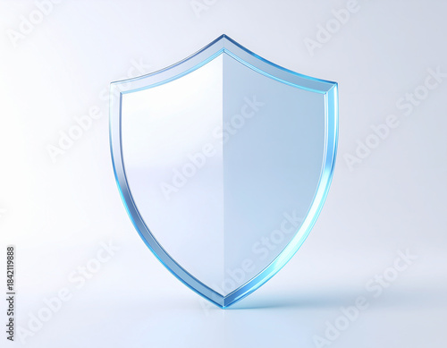 Glossy translucent Shield Icon with light blue outline and matte glass effect—modern symbol of digital security and protection.
