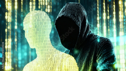 Cyber Security Threat Posed by Anonymous Hacker with Binary Code