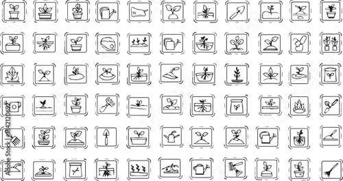49 Gardening, Agriculture, and Planting Line Icons Set