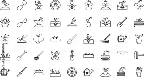 49 Gardening, Planting, Seeds, and Agriculture Icons Set