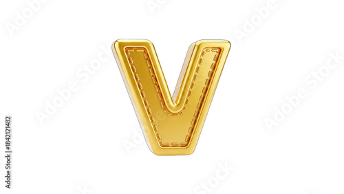 Golden Letter V With Decorative Edges Isolated On A Transparent Background High Quality 3D Render