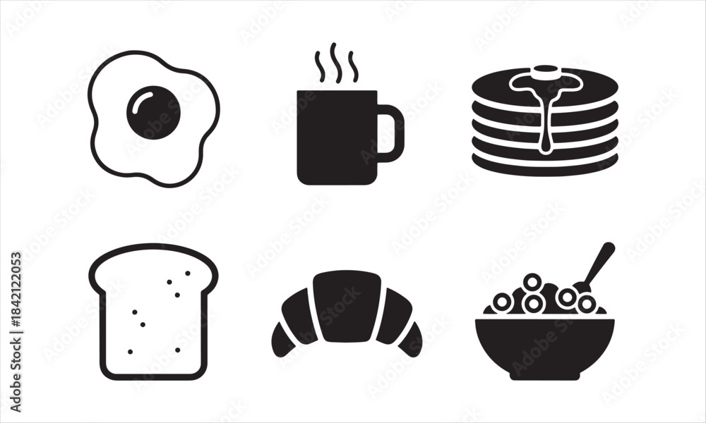 Fototapeta premium Breakfast Icon Silhouette Set