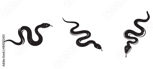 Three Black Snake Silhouettes Set Vector Illustration Logo Design