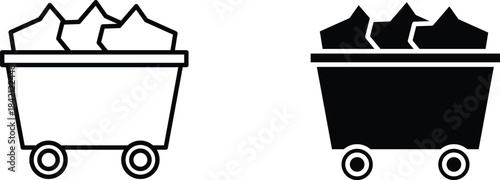 trolley with coal  icon vector graphic illustration  with white background flat hand made icon fill icon .