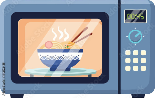 Microwave Heating Bowl of Noodles Illustration