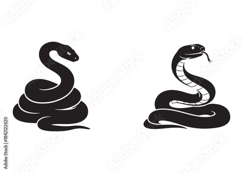 Snake Silhouette Coiled Vector Icon Set. Black Serpent Graphic Illustration