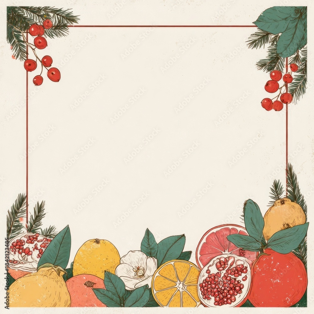 Fototapeta premium Festive fruit border illustration