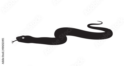Black snake silhouette with forked tongue, isolated vector graphic icon