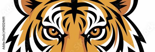 Majestic Tiger Gaze Illustration, Intense Eyes Stare, Wildlife Predator Mascot Design for Sports Team Logo, Power and Courage Symbol, Wild Animal Portrait, Striking Black and Gold Graphic, Modern Vect