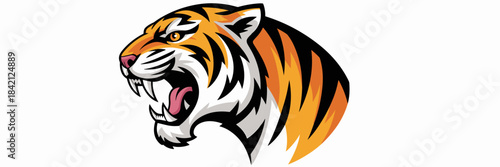 Roaring Tiger Head Illustration: Mascot, Sport Logo Fierce Angry Wildcat, Animal Graphics for Team Emblem or Competitive Branding, Business or Creative Project, Isolated Wildlife Art with Bold Colors