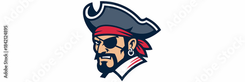 Fierce Pirate Mascot Looking Forward with Determination, Embodying Strength and Resolve, Ideal for Sports Teams, Branding, and Marketing Materials, Evoking Adventure and Tradition in Bold Colors on Wh