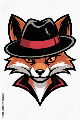 Fox Mascot Character in Fedora Hat Investigating: Cartoon Animal Detective with Orange Fur, White Markings, and Stylish Black Outerwear for Gaming, Esport, and Branding Designs (Illustration, Logo, Te