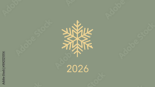 Golden snowflake design with the year 2026 on a muted green background