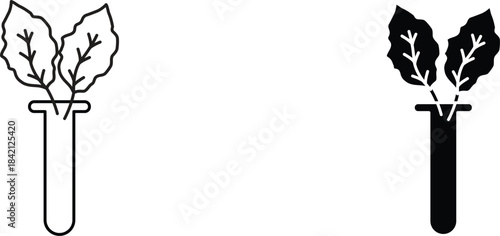 leaves in test tube  icon vector graphic illustration  with white background flat hand made icon fill icon .