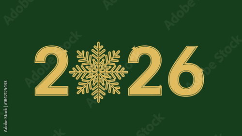 Golden 2026 new year celebration with snowflake on dark green background
