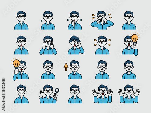 Diverse Man Showing Various Emotions and Actions in a Modern Office Setting, Demonstrating a Range of Feelings from Confusion to Eureka Moments for Business Presentations and Digital Marketing, Featur