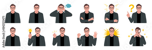 Diverse Professional Man Expressing Ideas & Concepts on White Background, Representing Business Communication, Problem Solving, Innovation & Discovery in Modern Workplace with Thoughtful Poses, Expres