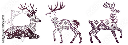 Black silhouette vector illustration of a wild  deer with antlers, isolated for nature and animal concepts