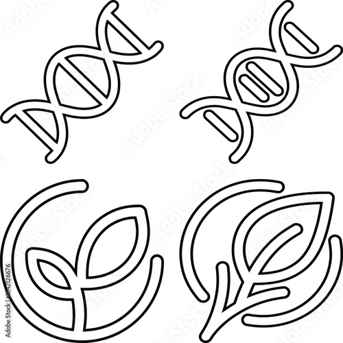 Dna and leaf icons representing biotechnology and nature