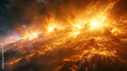 Highly detailed sunspot cluster generating visible heat bursts on surface 