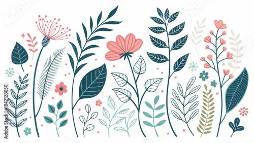 Creative Botanical Doodle Silhouettes featuring a Variety of Leaves and Stems, Ideal for Nature-Inspired Designs and Organic Themes.