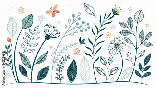 Creative Botanical Doodle Silhouettes featuring a Variety of Leaves and Stems, Ideal for Nature-Inspired Designs and Organic Themes.