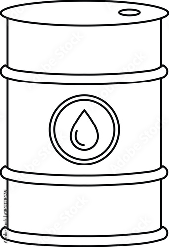Black and white line of oil barrel with a drop symbol line black and white industrial