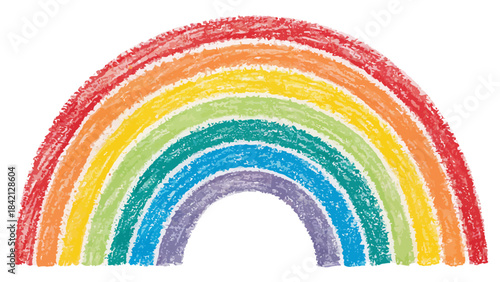 Cheerful Crayon Doodle Silhouette of a Rainbow Arch with Rain and Clouds, a Bright Vector Graphic for Positive Concepts and Children's Art